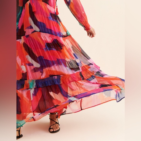 Anthropologie long sleeve floral dress Marais Printed Tiered Maxi - Picture 3 of 9